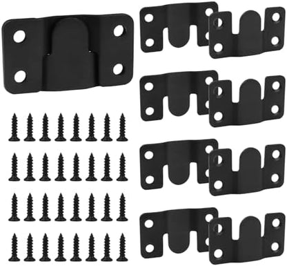 Stainless Steel Flush Mount Bracket, Interlocking Heavy Duty Photo Frame Hook, Interlocking Furniture Connector for Hanging Headboards Large Picture Display Wall Mount Hardware (Black, 4 Pairs)