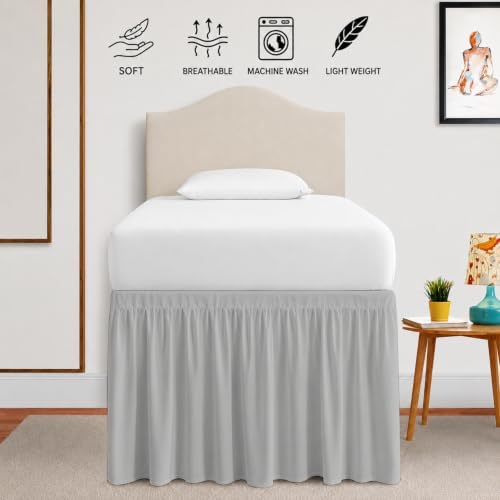 eBeddy Linens Split Corner Dust Ruffle Dorm Bed Skirt Twin XL, 42" Drop, 100% Microfiber, Extra Long Bed Skirt for College Dorm, Platform Style, Silver Grey Solid, Hidden Storage Solution, Easy Fit