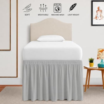eBeddy Linens Split Corner Dust Ruffle Dorm Bed Skirt Twin XL, 42" Drop, 100% Microfiber, Extra Long Bed Skirt for College Dorm, Platform Style, Silver Grey Solid, Hidden Storage Solution, Easy Fit