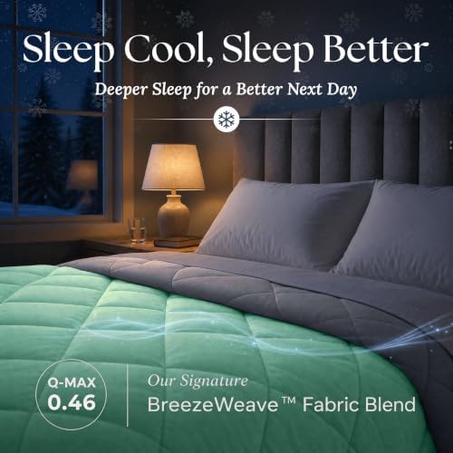 Cooling Comforter - BreezeWeave Cooling Blanket Queen Size for Hot Sleepers & Deep Rest - Cloud Soft, Breathable, Ultra Durable, Easy Care, Reversible - 90 x 90 in (Mint Green & Dark Grey)