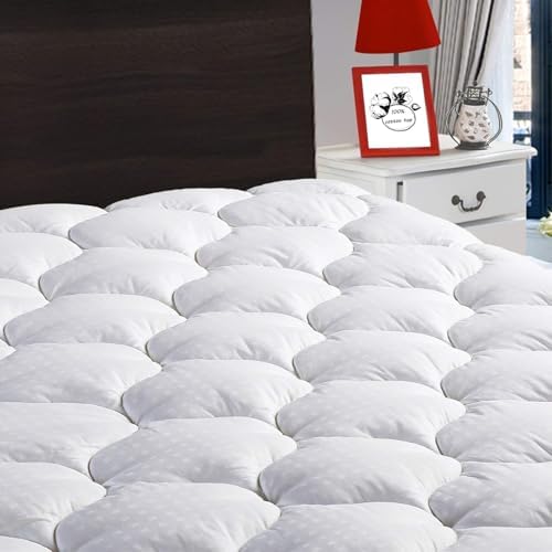 LEISURE TOWN Cotton Queen Mattress Pad Fitted Quilted Mattress Cover,White