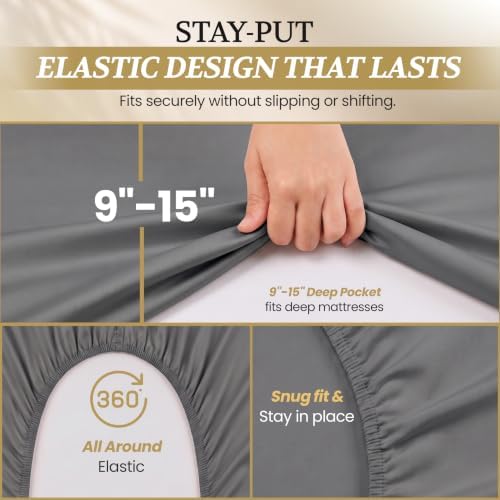 Full XL 100% Cotton Jersey Knit Sheet Set, 4PC, 15" Deep Pocket, Grey