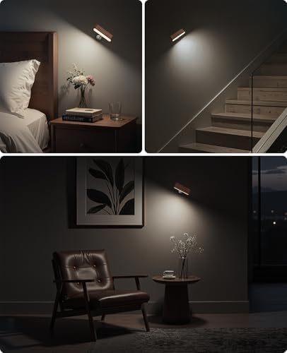 Wood Wall Sconce, Rechargeable Magnetic Wall Lamp, Dimmable