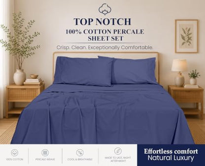 ZOYER 100% Cotton Sheets – King Size Percale Bedding, Cooling & Breathable, Durable with a Crisp, Soft & Comfortable Feel, 16" Deep Pocket, 4-Piece Set, Classic Blue