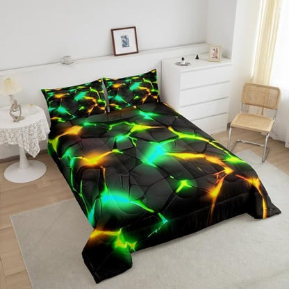 Feelyou Kids Green Yellow Honeycomb Comforter Set Toddler Size, Hexagonal Bedding Set Beehive Duvet Insert Boys Girls Teens Bedroom Decor with 1 Pillow Case