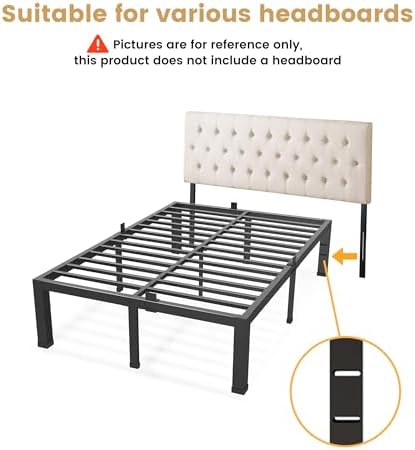 Superay 18 Inch Full Bed Frame with Mattress Stopper and headboard Holes