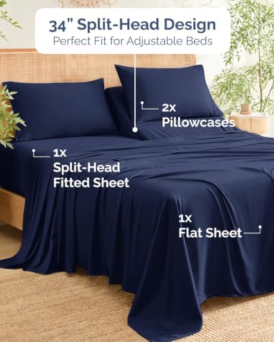 100% Rayon Derived from Bamboo Sheets - Split Head King - Navy Blue