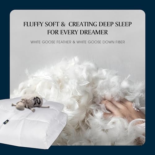 Serta Goose Feather Down Fiber Comforter King Size - 100% Cotton Cover Duvet Insert - Hotel Luxury Hypoallergenic Bedding Comforter Extra Warmth 106 x 90 Inch White