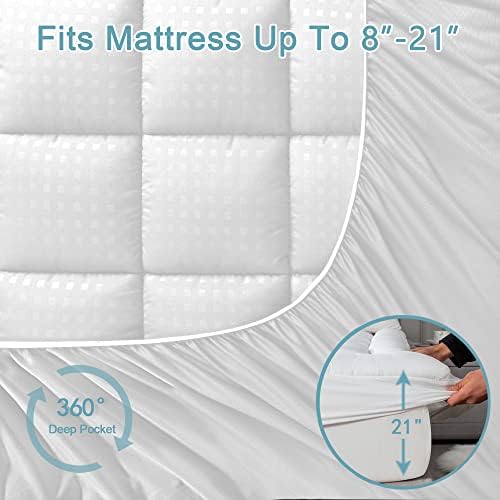 HYLEORY Full XL Mattress Pad Quilted Fitted Mattress Protector Cooling Pillow Top Mattress Cover Breathable Fluffy Soft Mattress Topper with 8-21" Deep Pocket