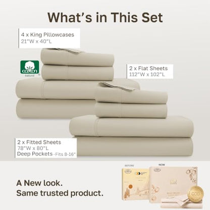 California Design Den 2-Pack 100% Cotton Sateen King Size Bed Sheets Set