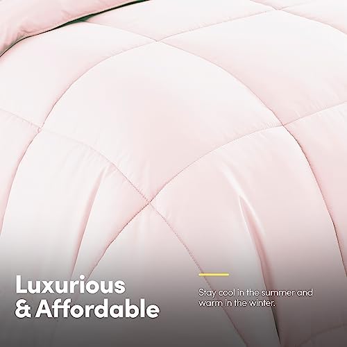RV Short Queen Comforter Set for RV Camper - Comforter Set with Fitted & Flat Sheet, 4 Pillowcases - Tailored for RV Short Queen Beds - Cozy Essentials for Your RV Bedroom, Pale Pink