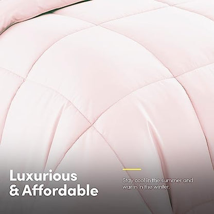 Sweet Home Collection 7 Piece Comforter Set Bag Solid Color All Season Soft Down Alternative Blanket & Luxurious Microfiber Bed Sheets, Pale Pink, Full
