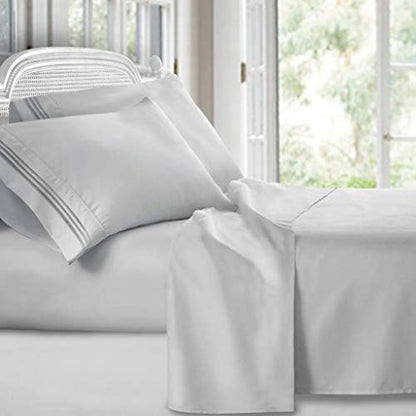 Clara Clark Bed Sheets, Premier 1800 Series 4 Piece Bed Sheet Set, Deep Pocket, Wrinkle, Fade, Stain Resistant, Luxury Soft Bedding Sheets & Pillowcases, Twin-XL, Silver Gray