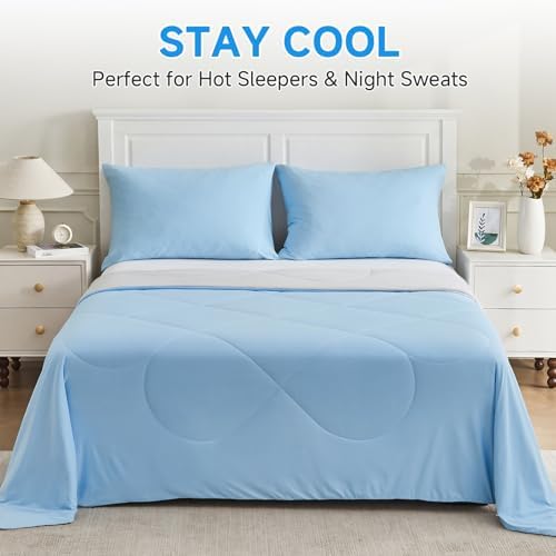 HOMFINE Cooling Comforter for Hot Sleepers Queen, Blue 90"x90"