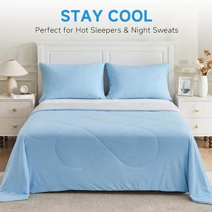 HOMFINE Cooling Comforter for Hot Sleepers Queen, Blue 90"x90"