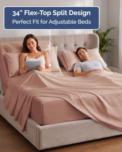 Extra Deep Flex Top Split Head King Sheet Set - 6pc Cooling Sheets - Mauve