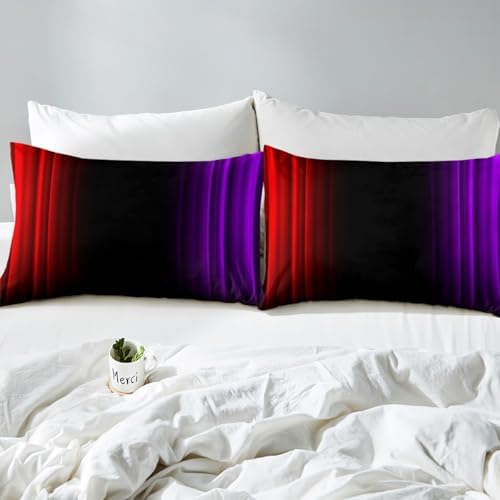 Feelyou Teens Abstract Ombre Decorations Bedding Set for Kids Women Red Purple and Black Bed Sheets Set Geometric Modern Fitted Sheet Sets Room 4Pcs Full Size