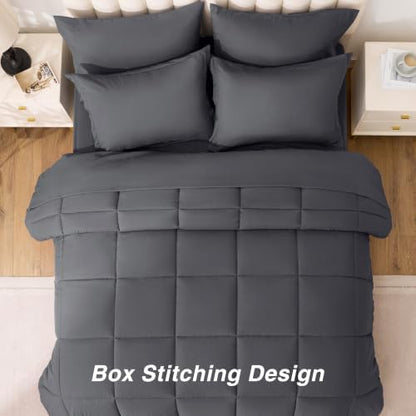 Love's cabin California King Comforter Set Soot Grey, 7 Pieces California King Bed in a Bag, All Season Bedding Sets with 1 Comforter, 1 Flat Sheet, 1 Fitted Sheet, 2 Pillowcase and 2 Pillow Sham