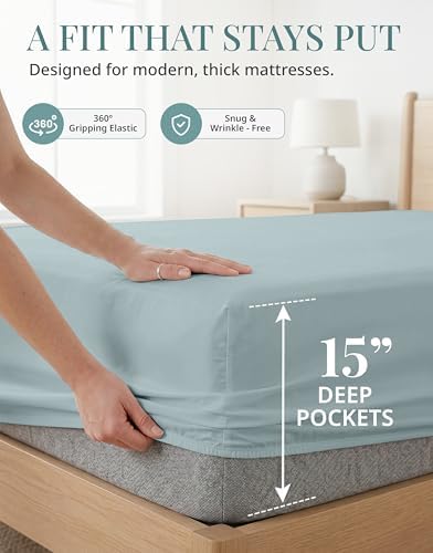450TC 100% Cotton Full Sheets - Silky Smooth Sateen Weave, French Blue