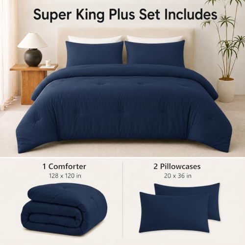 CozyLux Super King Plus Comforter Set, 3 Pieces Navy Blue Quilted Bedding