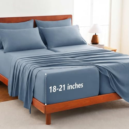 CozyLux Split King Sheets 7-Piece, 21-Inch Deep Pocket, Soft Brushed Feel