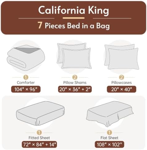California King Comforter Set, Brown Bed in a Bag, Bedding Set with sheets