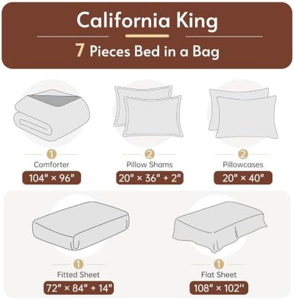 California King Comforter Set, Brown Bed in a Bag, Bedding Set with sheets