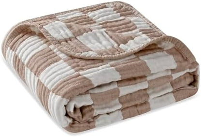 Ultra Soft Muslin Baby Blanket,A Versatile Swaddle and Bed Blanket for Babies, Toddlers, Boys, and Girls (1 Coffee Checkered 1 Pack).