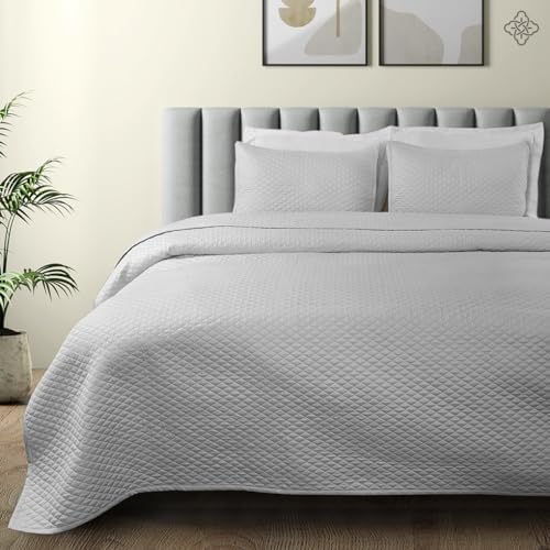 BIOWEAVES 100% Organic Cotton Quilts Queen Size - Diamond Stitched Quilted bedspreads - All Season Oversized Coverlet Set - GOTS Certified Bedding Set | 1 Quilt & 2 Pillow Shams