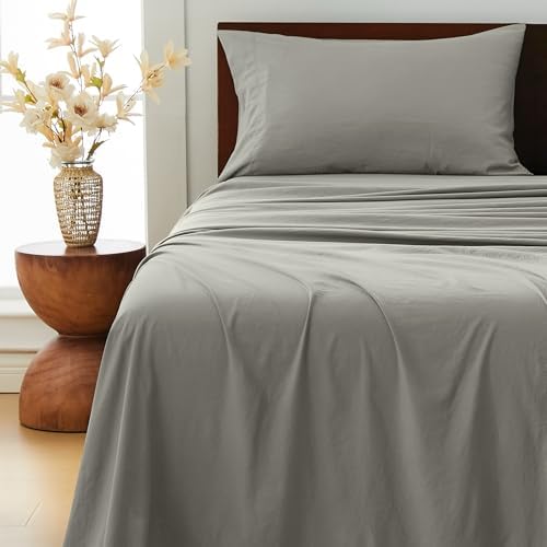 GOKOTTA 3 Piece Twin Sheet Set - Soft, Breathable & Cozy - Grey