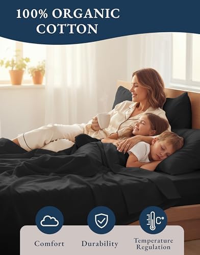 LANE LINEN Twin XL Sheets 100% Organic Cotton Soft 3pc Percale - Black