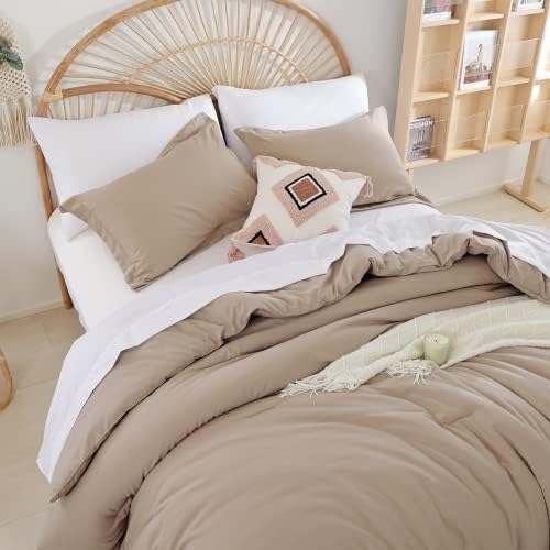weigelia Full Comforter Set with Sheets - Taupe 7 Pieces Bed in a Bag Full