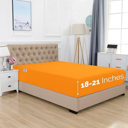 Elegant Comfort 1500 Premium Hotel Quality 18-21 Inches Deep - Extra Deep Pocket Single Fitted Sheet for High Mattress, Luxury and Softest, Smart Pocket - Wrinkle Free, Full, Orange