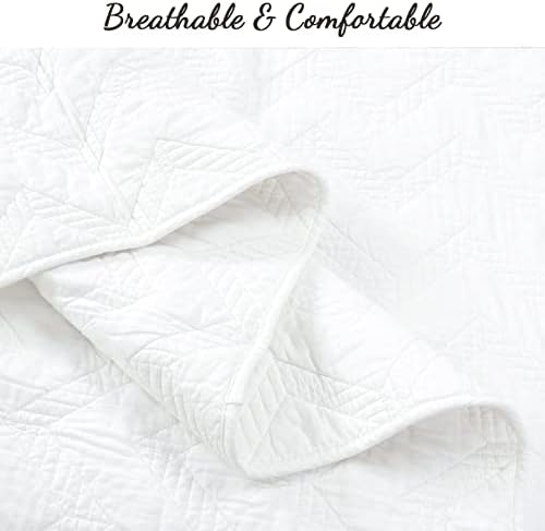 Cozy Line Home Fashions 100% Cotton Geometric Modern Zig Zag Stitch Solid White Quilt Bedding Set, Coverlet, Bedspread Lightweight for All Season (Chevron, King - 3 Piece)