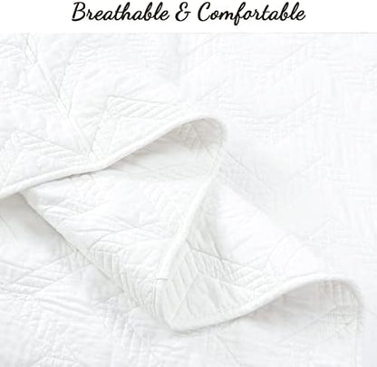 Cozy Line Home Fashions 100% Cotton Geometric Modern Zig Zag Stitch Solid White Quilt Bedding Set, Coverlet, Bedspread Lightweight for All Season (Chevron, King - 3 Piece)