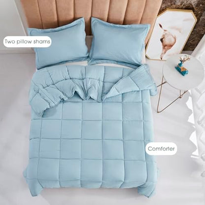 HIG 3pc Blue Full Size Bedding Comforter Set Duvet Insert Blanket