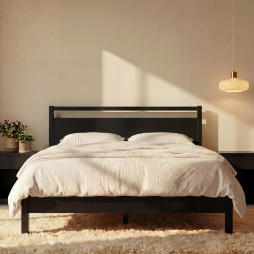 LIFEMENT Signature Wood Platform Bed Frame with Headboard, Essential, Noise Free, Under Bed Storage, No Box Spring Needed, Easy Assembly (Black, Full)