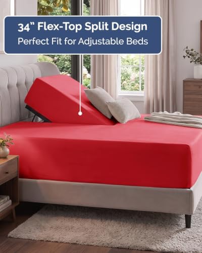 CGK Linens Extra Deep Flex Top Split Head King Fitted Sheet Only - Red
