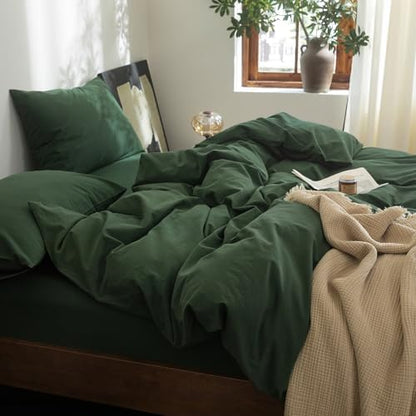 FOSSA Duvet Cover Set 100% Washed Cotton Linen Feel Queen