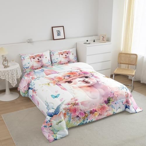 Feelyou Cute Llama Comforter Set Twin Size Boys Girls Teens