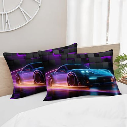 HOSIMA Boys Race Car Bedding Sets Full,1 Fitted Sheet+2 Pillowcases.