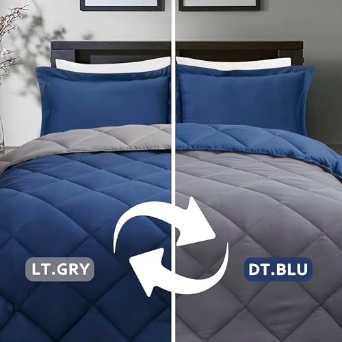 HIG 3pc Navy/Gray Full Size Bedding Comforter Set Duvet Insert Blanket