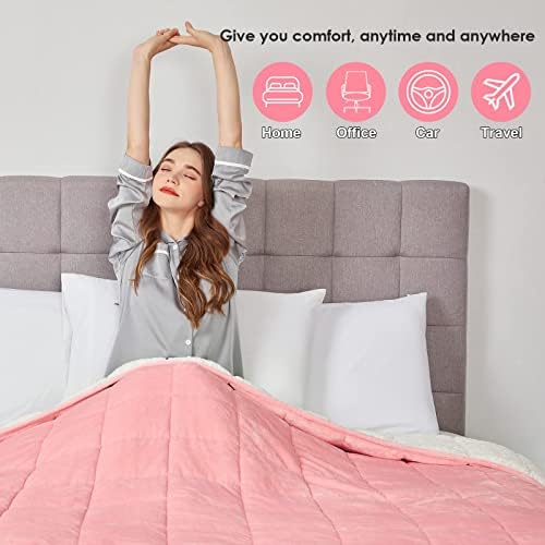 yescool Weighted Blanket for Adults (15 lbs, 60" x 80", Hot Pink) Heavy Blanket for Sleeping Perfect for 140-160 lbs, Queen Size Breathable Blanket with Premium Glass Bead, Machine Washable