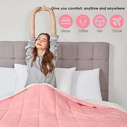 yescool Weighted Blanket for Adults (15 lbs, 60" x 80", Hot Pink) Heavy Blanket for Sleeping Perfect for 140-160 lbs, Queen Size Breathable Blanket with Premium Glass Bead, Machine Washable