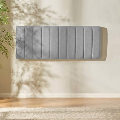 Nestl Upholstered Queen Headboard - Easy Assemble Channel Stitched Headboard Queen Size - Wall Mounted Headboards with 3D Soundproof Wall Panels Peel & Stick Floating Headboards, Silver