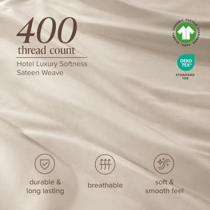 Bare Home 100% Organic Cotton Sateen Sheet Set (Queen, French Beige)