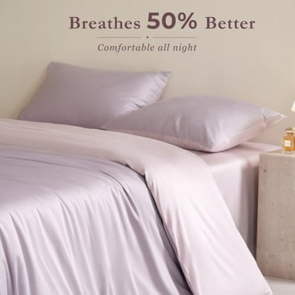 Full Size Duvet Cover, 100% Egyptian Cotton,1600 Thread Count, Reversible Duvet Cover, Soft and Breathable Satin Bedding Set, All Seasons (Heather Light Purple, 80"x90")