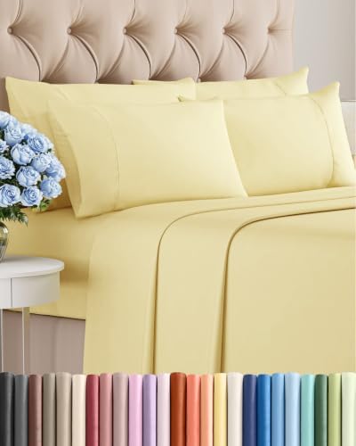 King 6 Piece Bed Sheet Set - Breathable & Cooling Sheets - Butter Yellow
