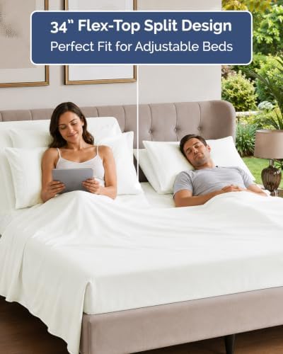 Flex Top Split Head King 6 Piece Sheet Set - Soft & Cooling - Antique White