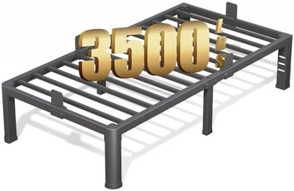 FUIOBYVV 14 Inch Twin Bed Frame with Rounded Corner and Headboard Hole Mattress Retainers 3500 LBS Metal Heavy Duty Steel Slats Support No Box Spring Needed Platform Noise Free Easy Assembly